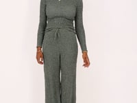 green wide leg trousers with texture