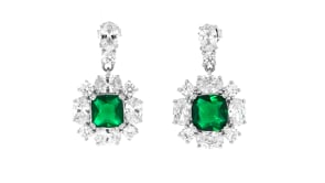 3.40 ct. t.w. Simulated Emerald and 6.00 ct. t.w. CZ Drop Earrings in Sterling Silver