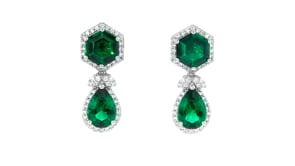 6.60 ct. t.w. Simulated Emerald and .80 ct. t.w. CZ Drop Earrings in Sterling Silver