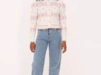 beige jacquard cardigan with ajour