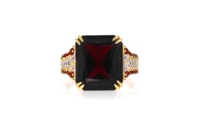 14.30 ct. t.w. Garnet and .11 ct. t.w. Diamond Ring in 14kt Yellow Gold