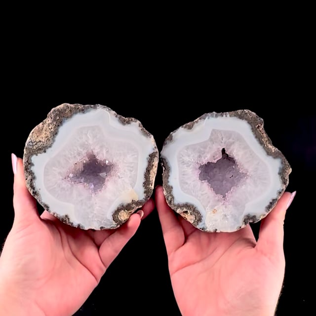 Quartz var: Amethyst / Agate Geode (2 piece set)