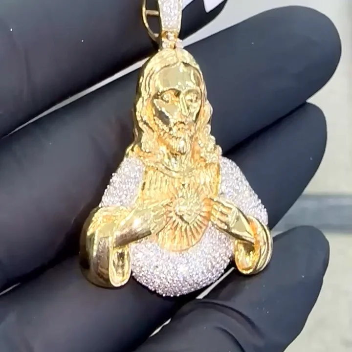 Natural Diamond 10K Yellow Gold Sacred Heart of Jesus Pendant 2