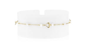 Italian 3-3.5mm Cultured Pearl and Heart Station Bracelet in 10kt Yellow Gold