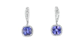 4.00 ct. t.w. Tanzanite and .55 ct. t.w. Diamond Hoop Drop Earrings in 14kt White Gold