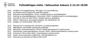 Raseborgs fullmäktigemöte 2.12.2024