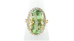 14.00 Carat Prasiolite and .90 ct. t.w. White Topaz Ring in 18kt Gold Over Sterling