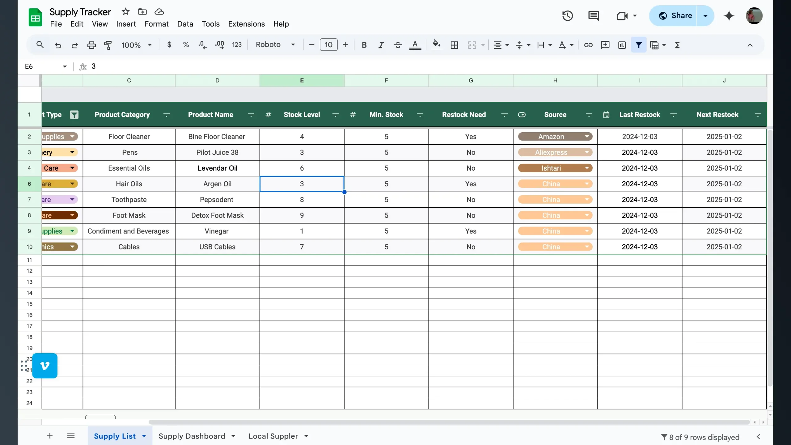 Supply Tracker