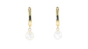 7-7.5mm Cultured Pearl Hoop Drop Earrings in 10kt Yellow Gold