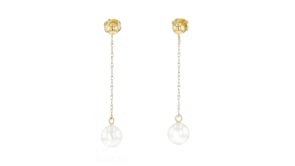 7-7.5mm Cultured Pearl and 10kt Yellow Gold Rope-Chain Drop Earrings