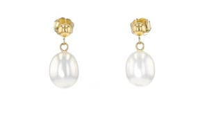 8-8.5mm Cultured Pearl Drop Earrings in 10kt Yellow Gold