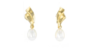 6-6.5mm Cultured Pearl Wavy Drop Earrings in 10kt Yellow Gold