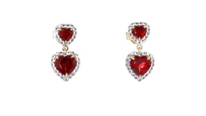 2.40 ct. t.w. Garnet and .60 ct. t.w. White Zircon Heart Drop Earrings in 18kt Gold Over Sterling