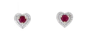 .50 ct. t.w. Ruby and .15 ct. t.w. Diamond Heart Stud Earrings in 14kt Yellow Gold