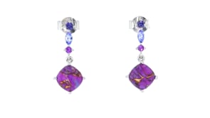 Purple Turquoise and .23 ct. t.w. Multi-Gemstone Drop Earrings in Sterling Silver