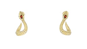 .70 ct. t.w. White Topaz and .10 ct. t.w. Garnet Snake Drop Earrings with Chrome Diopside in 18kt Gold Over Sterling