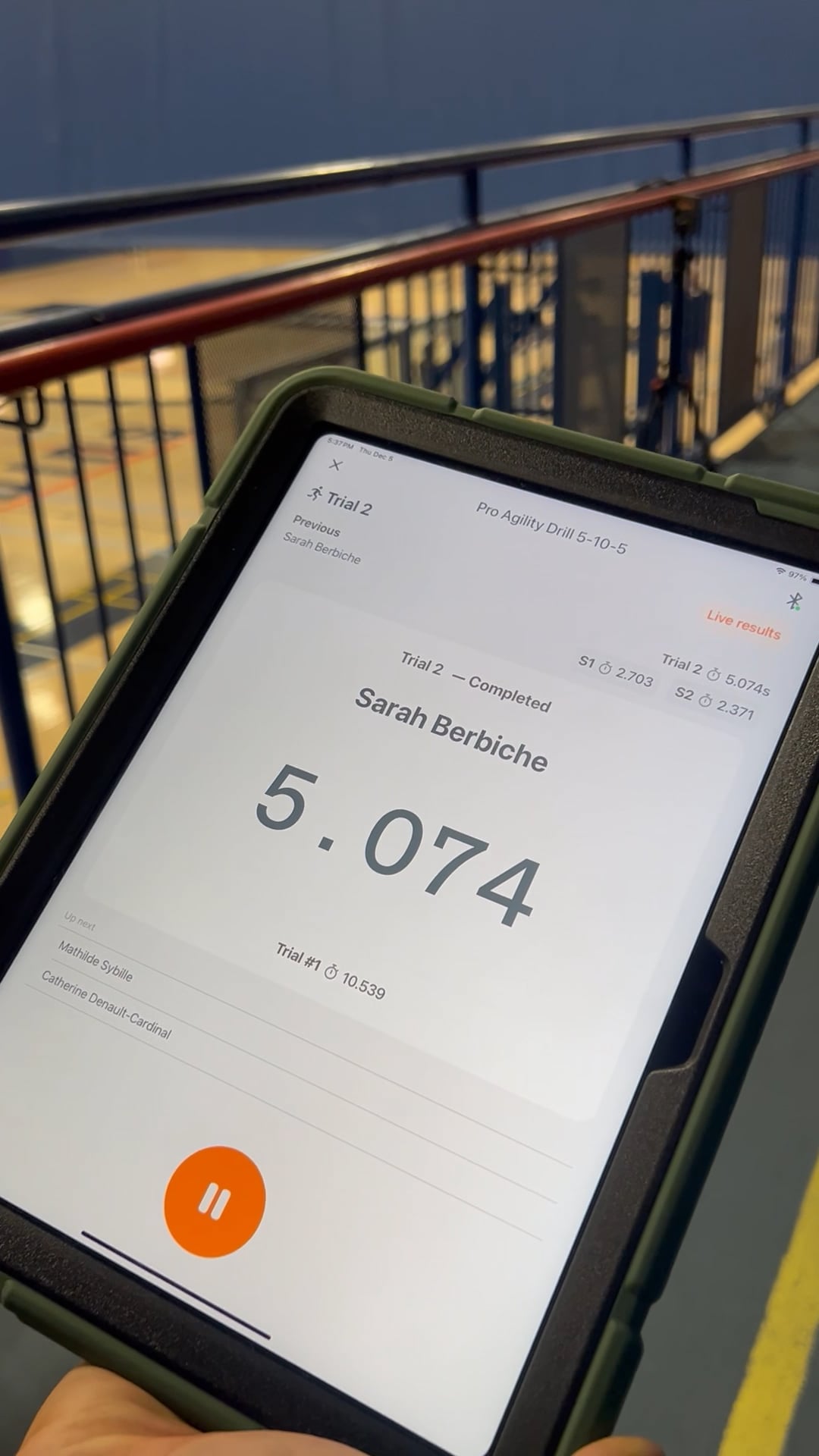 Watch sarah berbiche's 5-10-5 Agility: 4.9 seconds