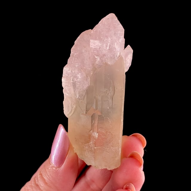 Quartz var: Rose (scepter) on Smoky Quartz (classic material) (1970s)