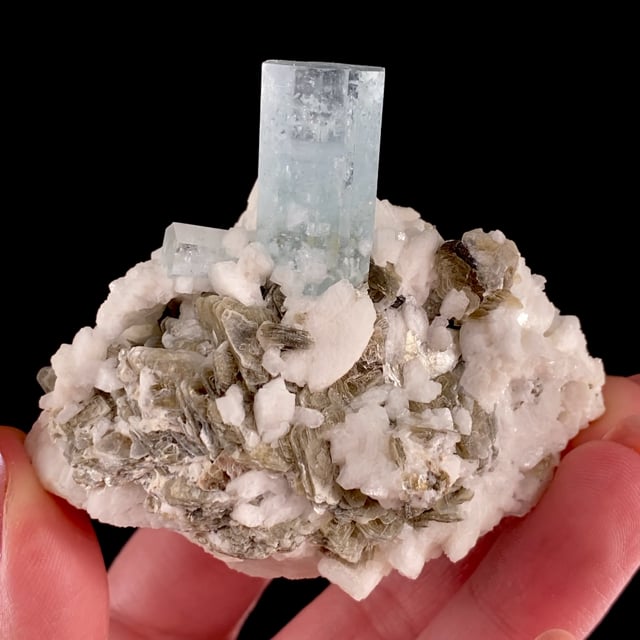 Beryl var: Aquamarine with Muscovite on Albite