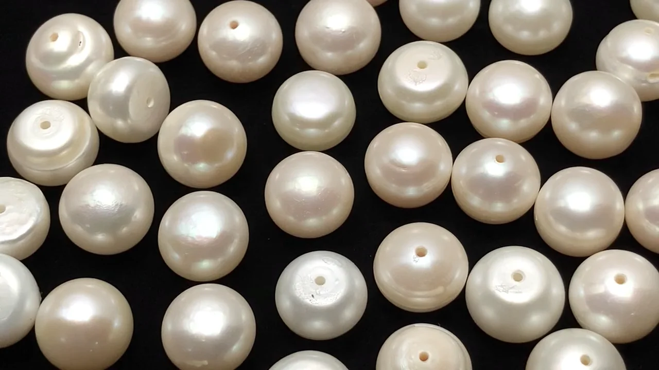 淡水真珠 ラウンド（フラット）11mm 【片穴】 4粒｜天然石ビーズの卸