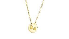 10kt Yellow Gold Engraved Paw Print Disc Necklace