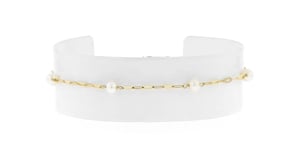3-4mm Cultured Pearl and 14kt Yellow Gold Paper Clip Link Station Bracelet
