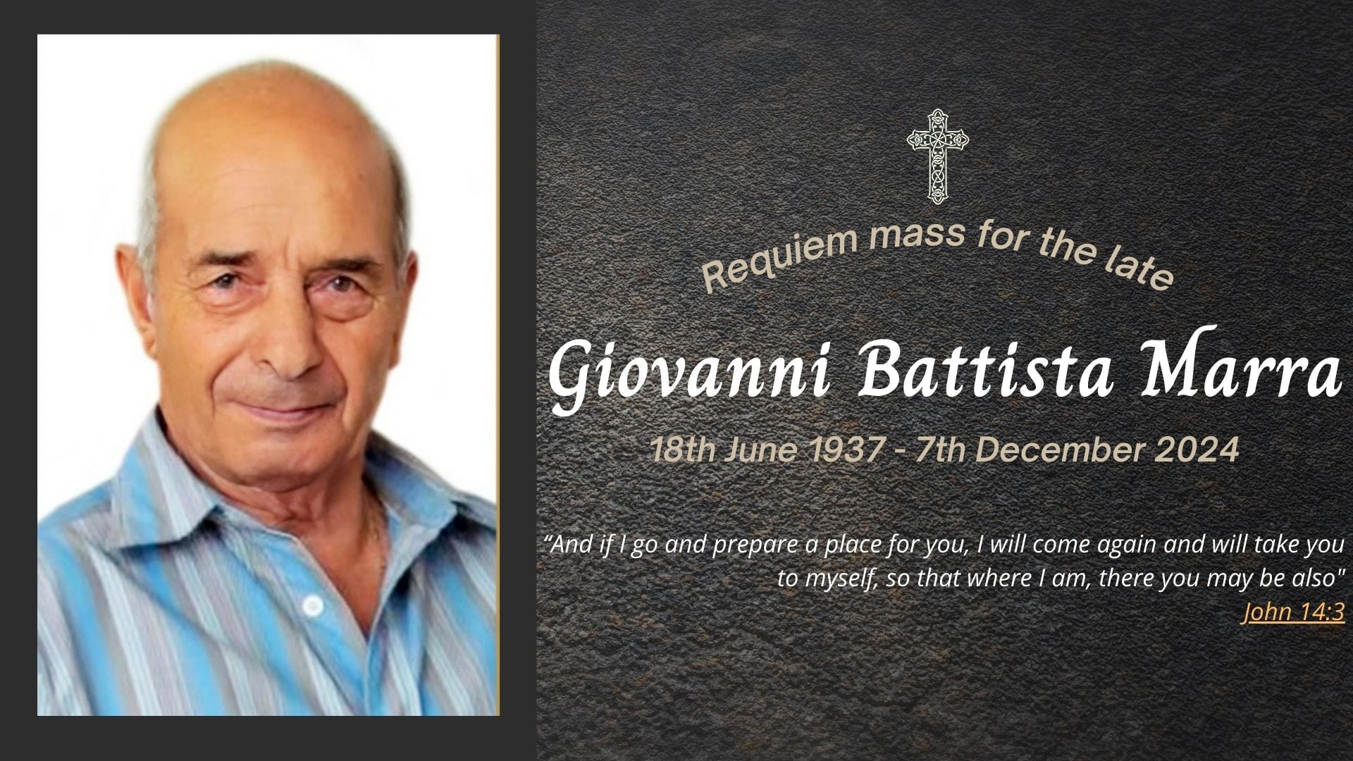 Funeral livestream of the late Giovanni Battista Marra