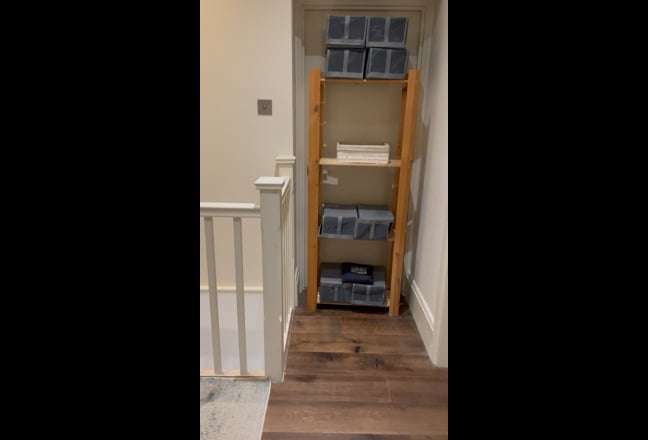 Video 1: Stairs down to large living, dining, cooking area