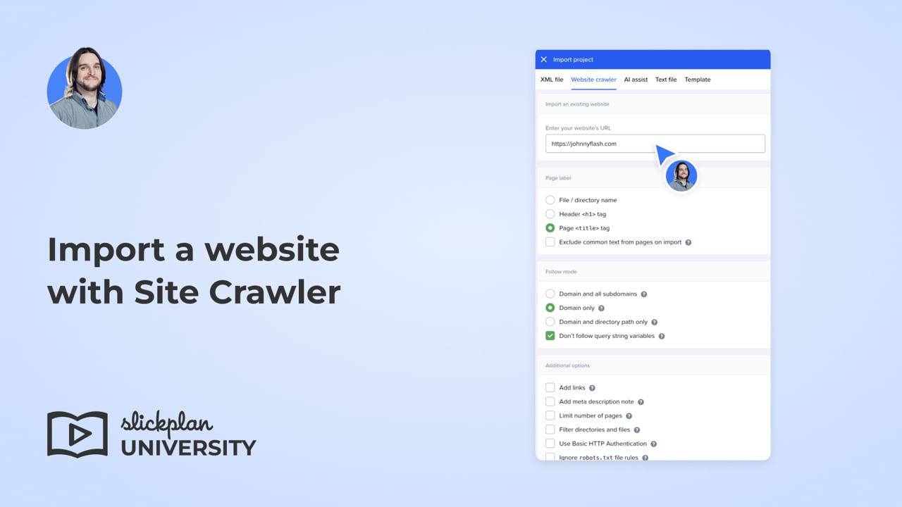 Import a website with Site Crawler