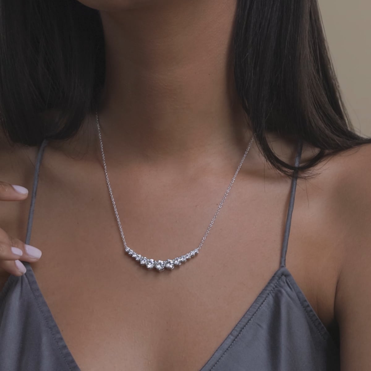5 ctw Round Lab Grown Diamond Thirteen Stone Demi Eternity Fashion Necklace 14K White Gold, FG, VS2+