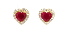 5.25 ct. t.w. Ruby and .80 ct. t.w. White Topaz Convertible Heart Earrings in 18kt Gold Over Sterling