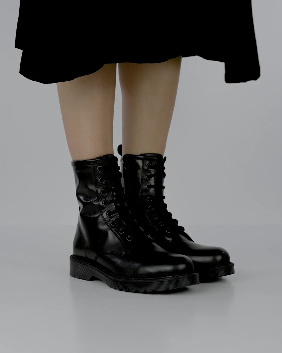 Combat boots woman heel cm black leather Barca Stores