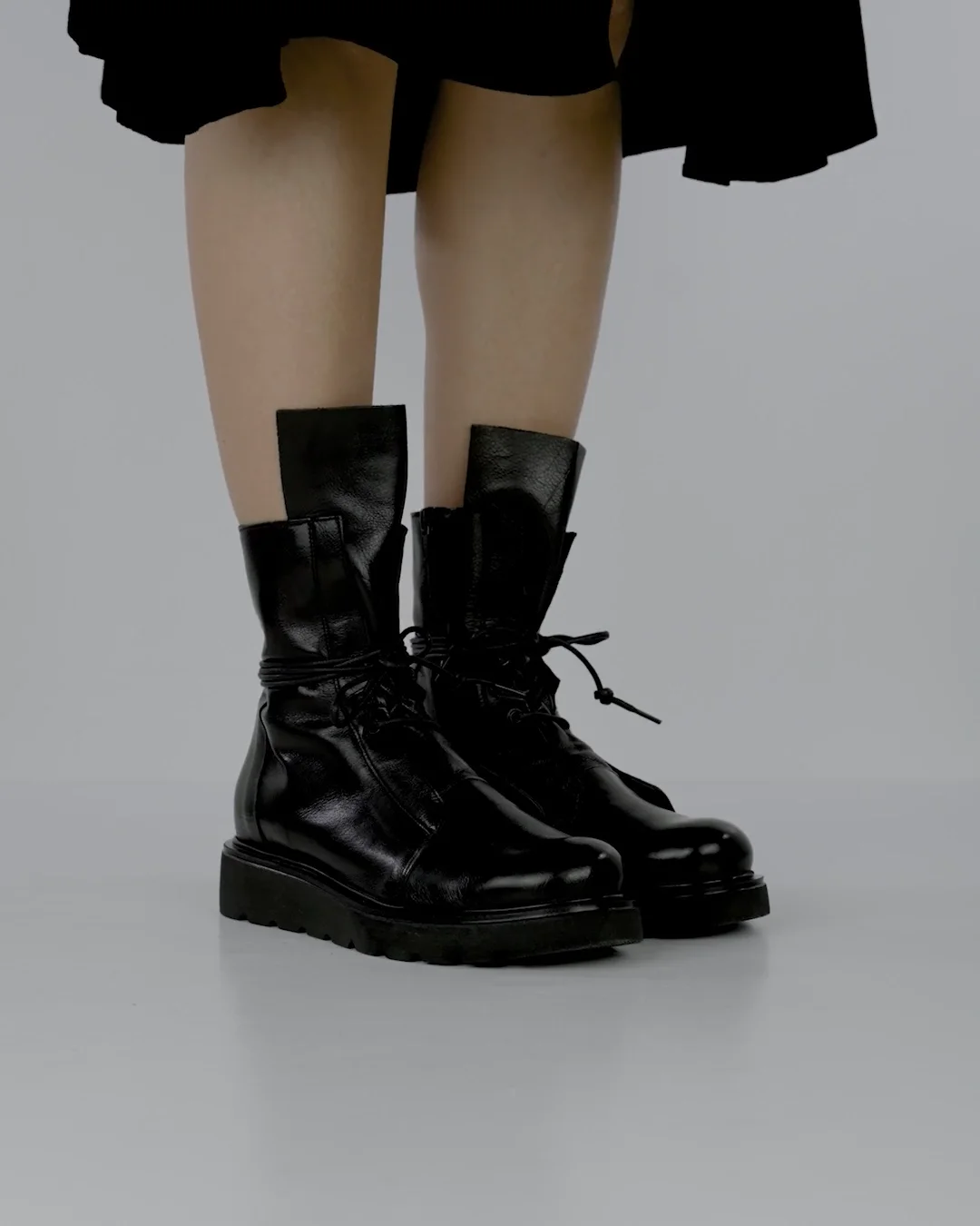 Leather Allacciatura Anfibi Anfibi Tacco 1cm Pelle Nero Barca Stores - Main Image