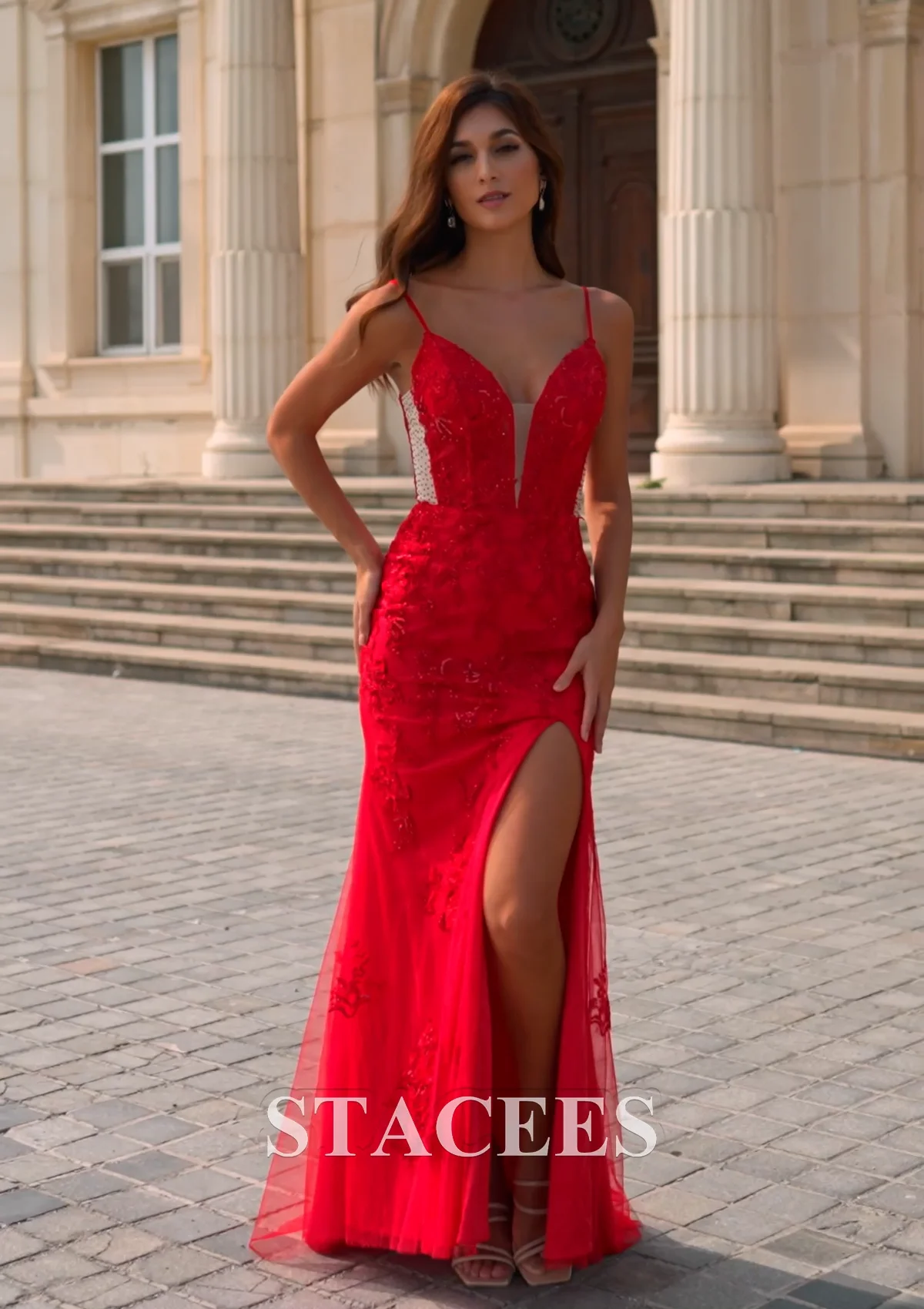 Sheath V Neck Sheer Lace Corset Bodice Tulle Sweep Train Fitted