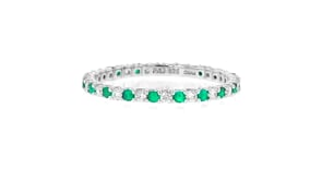 .20 ct. t.w. Emerald and .25 ct. t.w. Lab-Grown Diamond Eternity Band in Sterling Silver