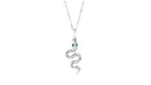 Diamond and Emerald Snake Charm in Sterling Silver