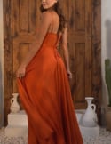 Video: Satin midi ball gown with flounce skirt