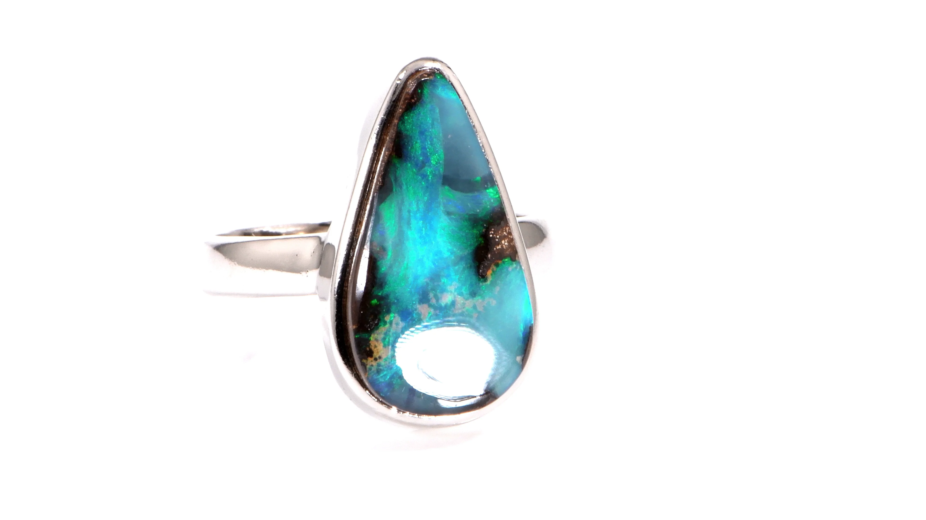 Sterling Silver Aqua Blue Boulder Opal Ring US 7 3/4
