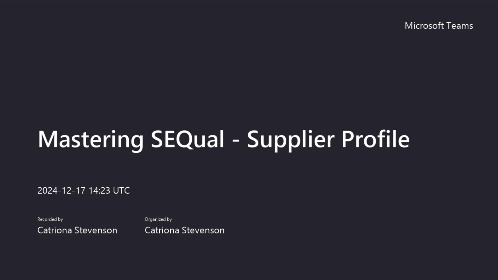 Mastering SEQual - Supplier Profile