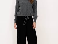 Gray sweater with drawstring