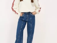 Dark blue wide leg jeans with eyelets