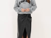 Black leather-look midi skirt