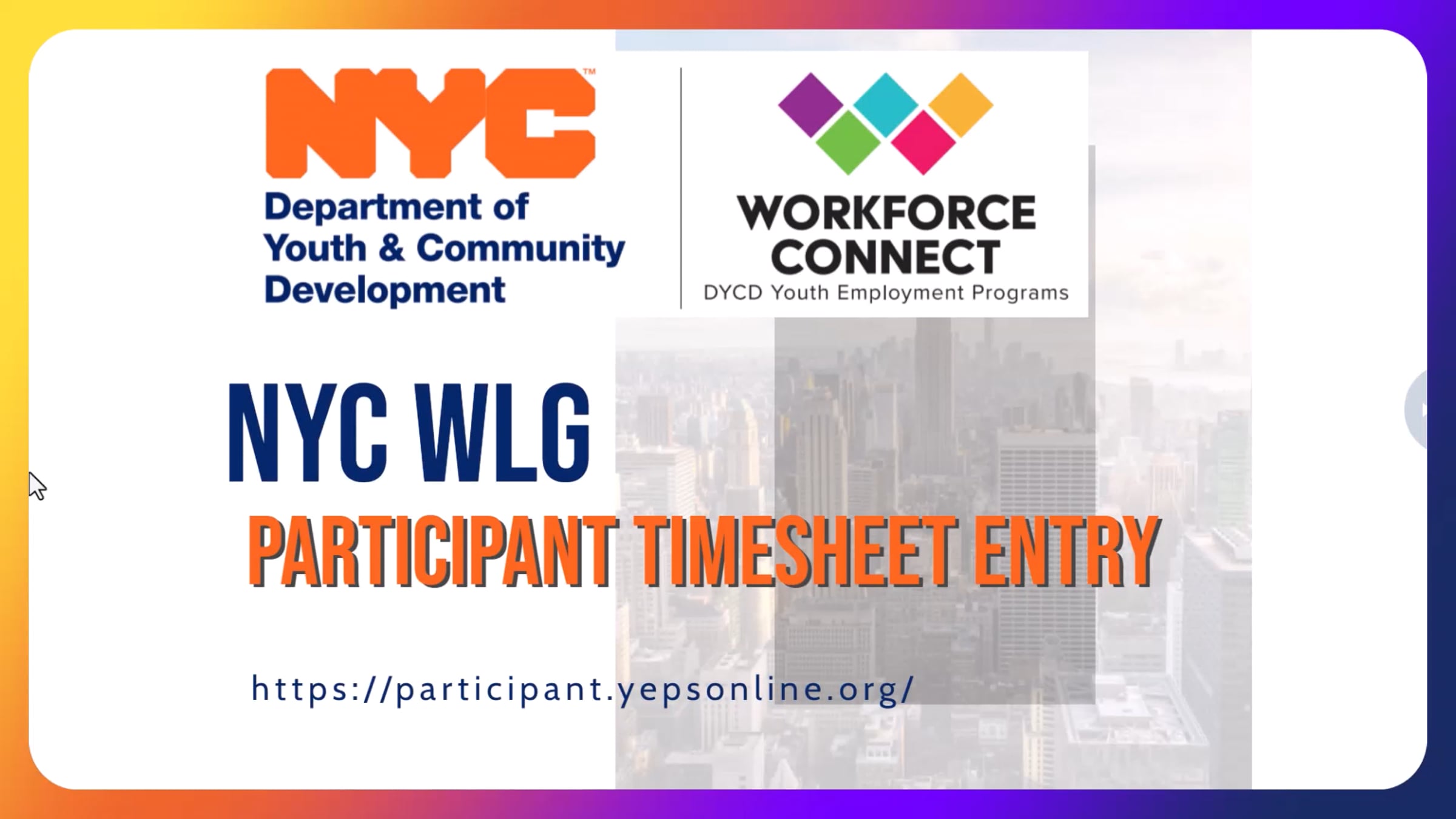 NYC WLG Participant Timesheet | Videos & Movies on Vimeo