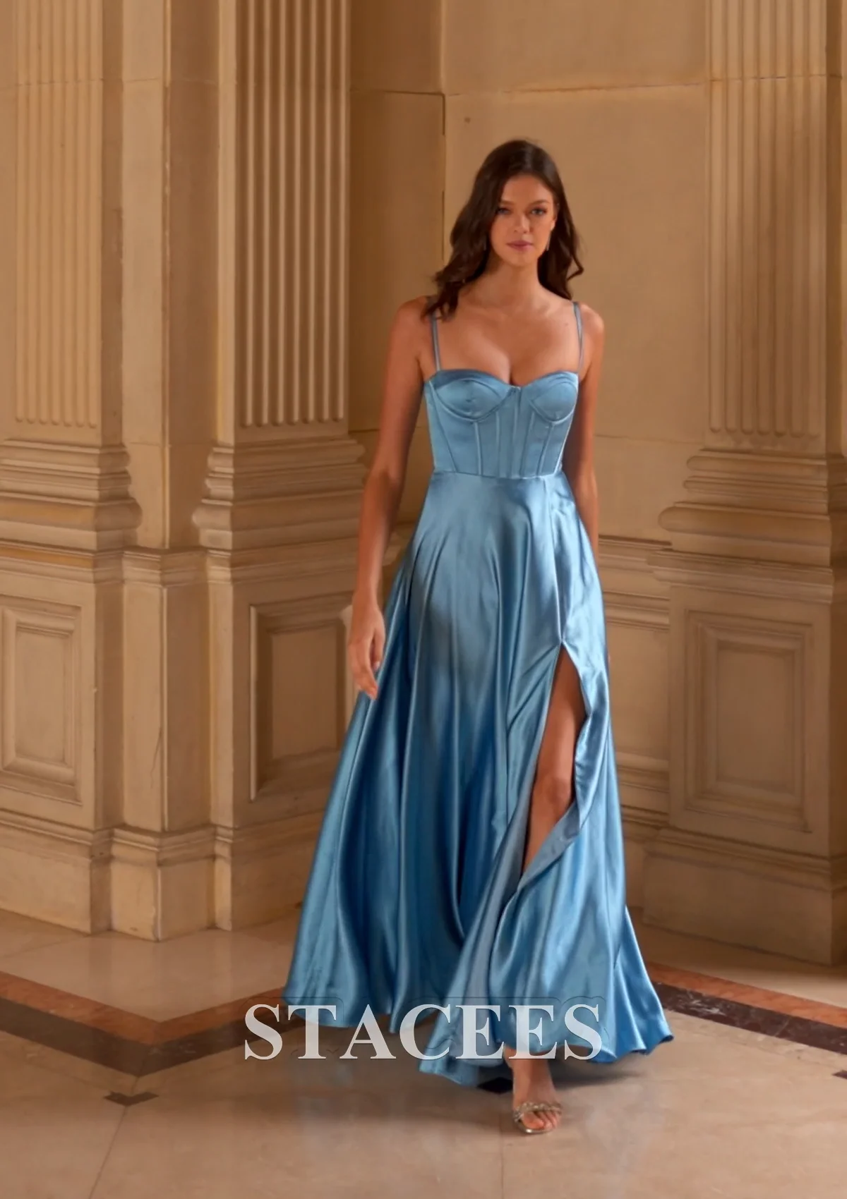 A-line Sweetheart Satin Floor-Length Prom Dress with Split