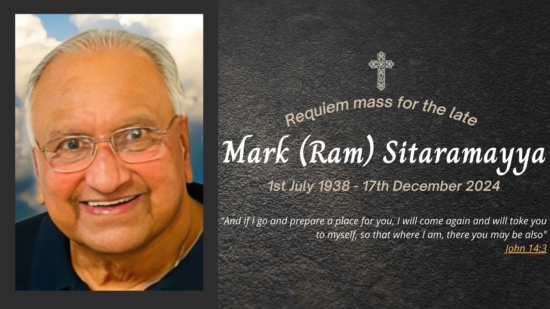 Funeral livestream of the late Mark (Ram) Sitaramayya