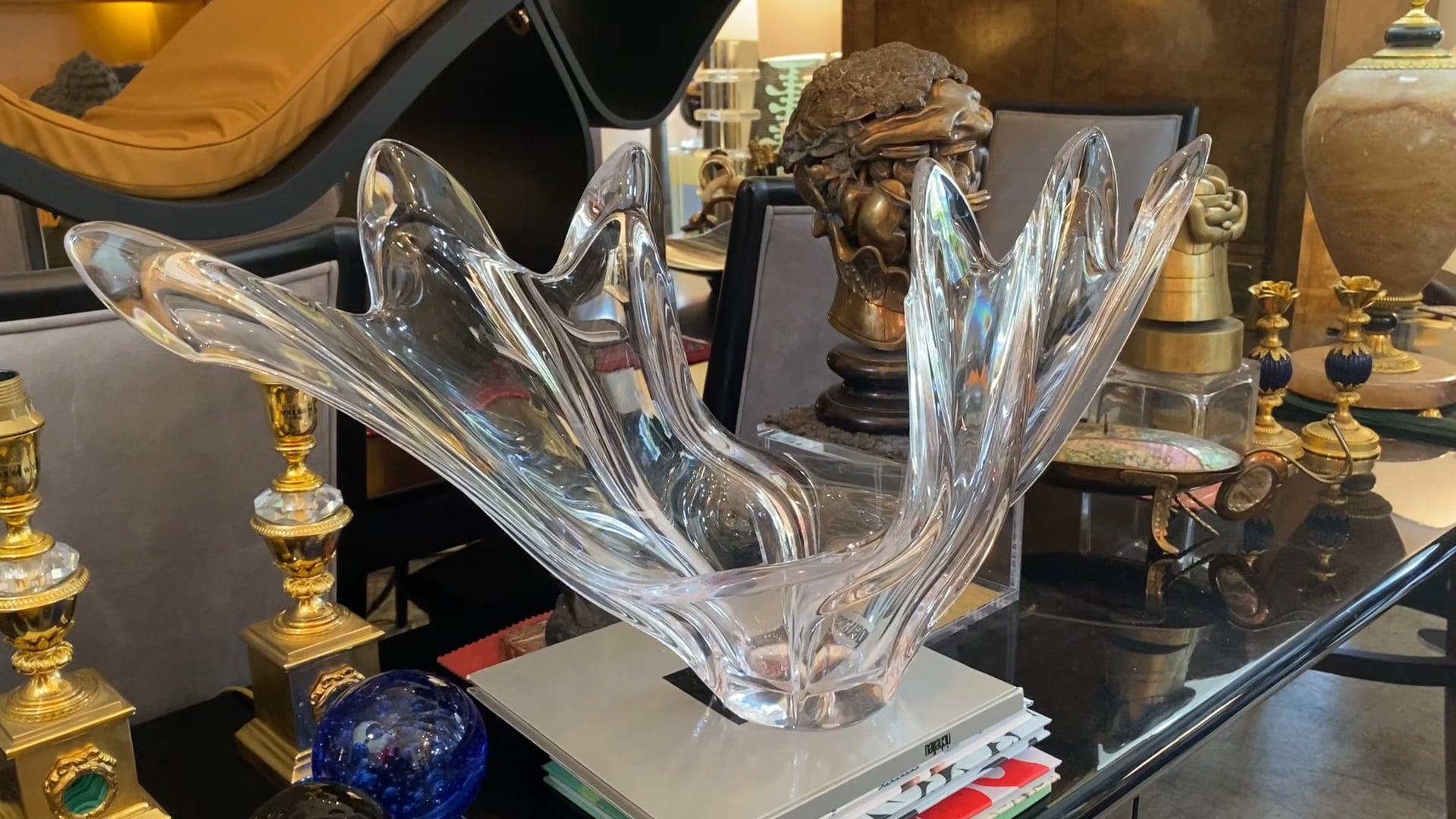 Mid-century COFRAC Art Verrier Wave Centerpiece Crystal Bowl
