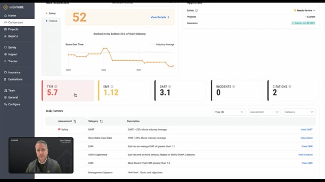 Understand contractor's past safety performance with Safety Metrics