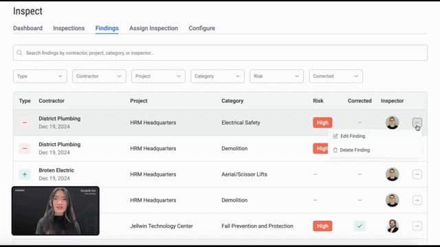 Inspection Findings: Address critical safety observations
