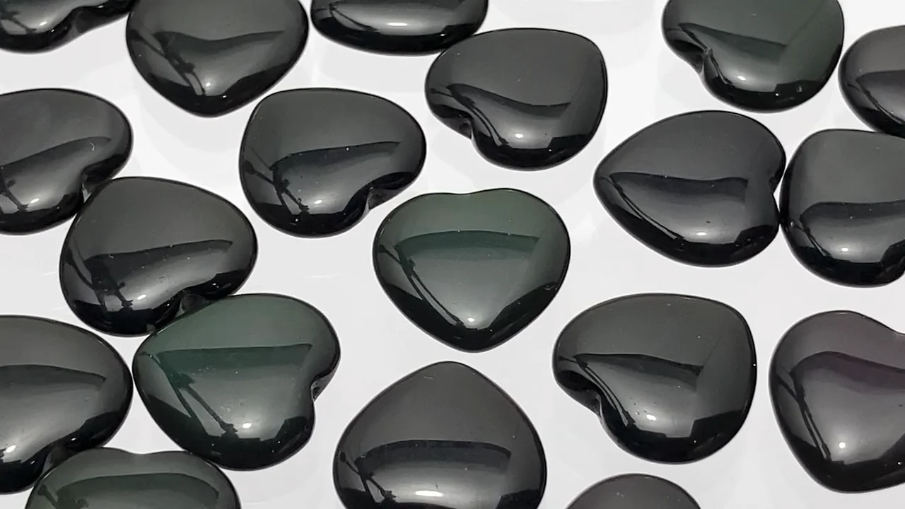 レインボーオブシディアン 片穴ハート14.5×15×4.5mm 2個｜天然石ビーズ