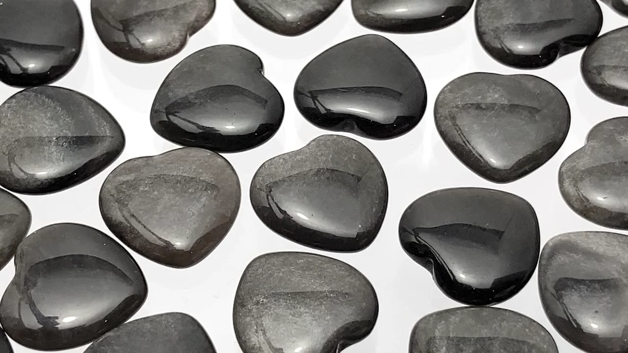 シルバーオブシディアン 片穴ハート14.5×15×4.5mm 2個｜天然石